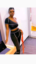 Load image into Gallery viewer, YOGA OBLIQUE OFF-SHOULDER CROP TOP AND PANTS 2-PIECE SET
