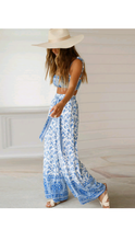 Load image into Gallery viewer, FLORAL PRINT LACE UP SLING TUBE TOP AND WIDE PANTS 2-PIECE SET
