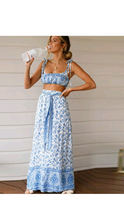 Load image into Gallery viewer, FLORAL PRINT LACE UP SLING TUBE TOP AND WIDE PANTS 2-PIECE SET
