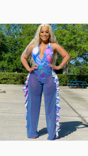 Load image into Gallery viewer, MESH CUT OUT HALTER TOP BODYSUIT AND RUFFLED PANTS SET
