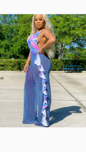 Load image into Gallery viewer, MESH CUT OUT HALTER TOP BODYSUIT AND RUFFLED PANTS SET
