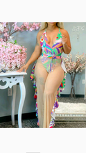 Load image into Gallery viewer, MESH CUT OUT HALTER TOP BODYSUIT AND RUFFLED PANTS SET
