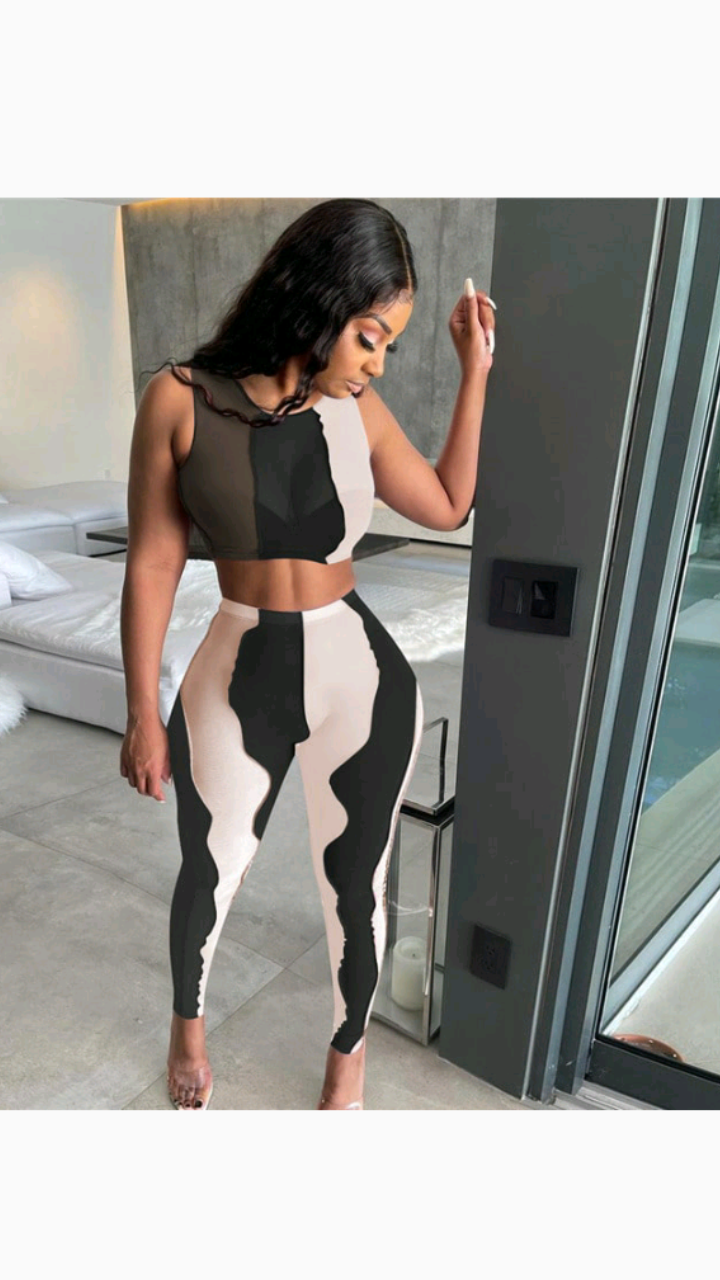 COLOR BLOCKING TOP AND PANTS SET