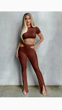Load image into Gallery viewer, SOLID COLOR CROP TOP AND CUT OUT FLARE PANTS

