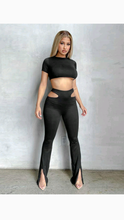 Load image into Gallery viewer, SOLID COLOR CROP TOP AND CUT OUT FLARE PANTS
