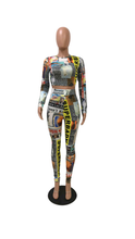 Load image into Gallery viewer, GRAPHIC GRAFFITI AND NEWSPAPER PRINTED 2-PIECE SET
