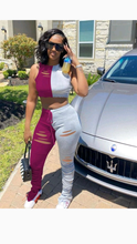 Load image into Gallery viewer, COLOR BLOCKING RIPPED TOP AND PANTS 2-PIECE SET
