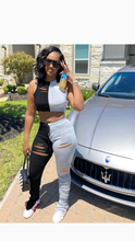 Load image into Gallery viewer, COLOR BLOCKING RIPPED TOP AND PANTS 2-PIECE SET
