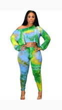 Load image into Gallery viewer, OBLIQUE SHOULDER LONG SLEEVE TOP AND TIE-DYE PANTS 2-PIECE SET
