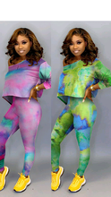 Load image into Gallery viewer, OBLIQUE SHOULDER LONG SLEEVE TOP AND TIE-DYE PANTS 2-PIECE SET
