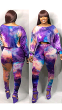 Load image into Gallery viewer, OBLIQUE SHOULDER LONG SLEEVE TOP AND TIE-DYE PANTS 2-PIECE SET
