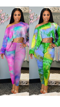 Load image into Gallery viewer, OBLIQUE SHOULDER LONG SLEEVE TOP AND TIE-DYE PANTS 2-PIECE SET
