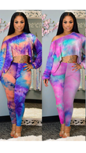 Load image into Gallery viewer, OBLIQUE SHOULDER LONG SLEEVE TOP AND TIE-DYE PANTS 2-PIECE SET
