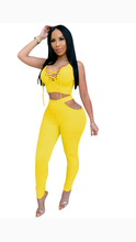 Load image into Gallery viewer, SOLID SLEEVELESS BANDAGE TOP AND HOLLOW OUT PANTS 2-PIECE SET
