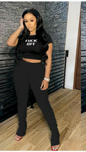 Load image into Gallery viewer, SHORT SLEEVE LETTER PRINT CROP TOP WITH CREASED PANTS 2-PIECE SET
