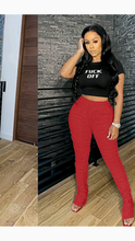 Load image into Gallery viewer, SHORT SLEEVE LETTER PRINT CROP TOP WITH CREASED PANTS 2-PIECE SET
