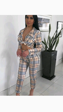 Load image into Gallery viewer, TUBE TOP LAPEL SHORT COAT WITH MATCHING PLAID DESIGN PANTS 3-PIECE SET
