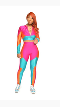 Load image into Gallery viewer, COLOR BLOCKING ZIPPER CROP TOP AND PANTS 2-PIECE SET
