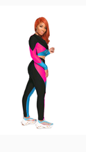 Load image into Gallery viewer, COLOR BLOCKING ZIPPER CROP TOP AND PANTS 2-PIECE SET
