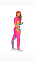 Load image into Gallery viewer, COLOR BLOCKING ZIPPER CROP TOP AND PANTS 2-PIECE SET
