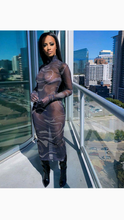 Load image into Gallery viewer, MOCK NECK SEE-THROUGH MESH MAXI DRESS
