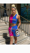 Load image into Gallery viewer, COLOR BLOCKING LETTER PRINTED TOP AND SHORTS 2-PIECE SET
