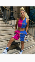 Load image into Gallery viewer, COLOR BLOCKING LETTER PRINTED TOP AND SHORTS 2-PIECE SET
