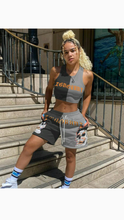 Load image into Gallery viewer, COLOR BLOCKING LETTER PRINTED TOP AND SHORTS 2-PIECE SET
