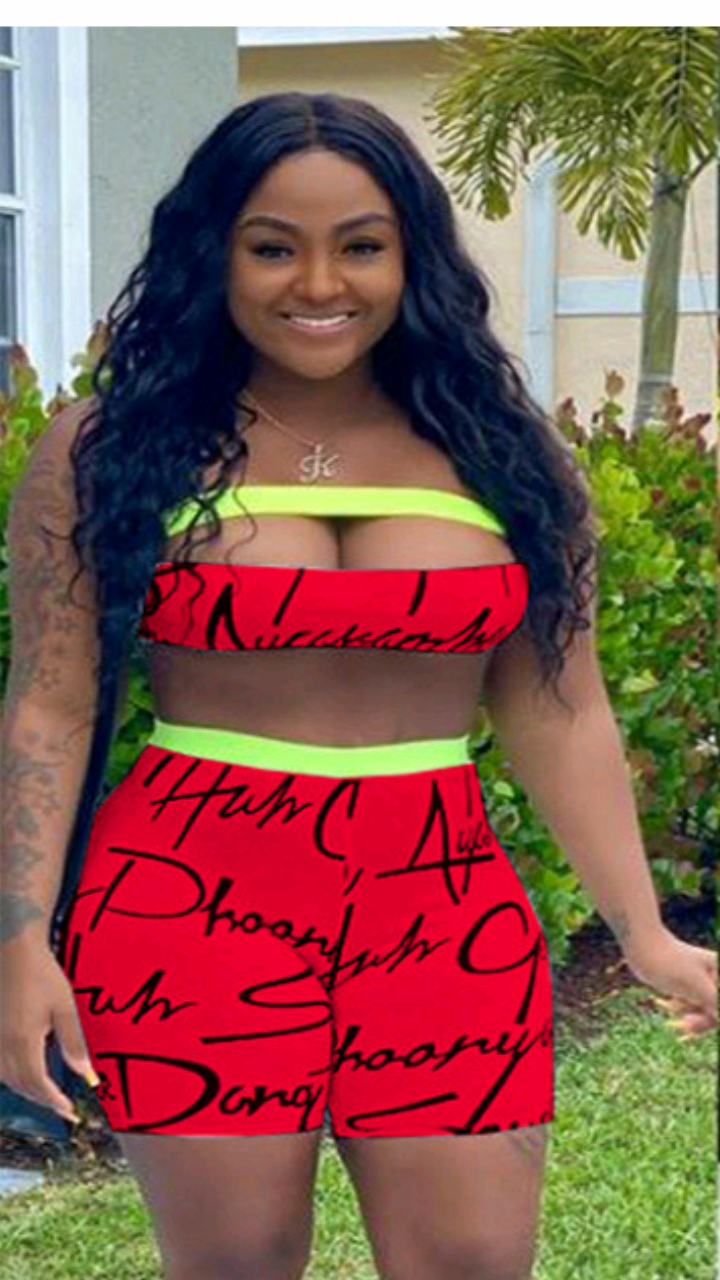 LETTER PRINT TUBE TOP AND SHORTS 2-PIECE SET