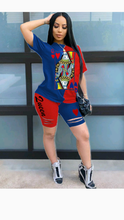 Load image into Gallery viewer, TWO TONE POKER PRINT TOP AND SHORTS 2-PIECE SET

