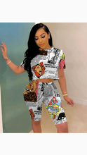 Load image into Gallery viewer, ROUND NECK NEWSPAPER COMIC PRINT 2-PIECE SPORTS SET
