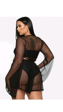 Load image into Gallery viewer, SOLID BLACK SEE-THROUGH MESH TOP AND SHORTS 2-PIECE SET
