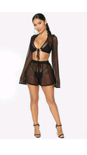 Load image into Gallery viewer, SOLID BLACK SEE-THROUGH MESH TOP AND SHORTS 2-PIECE SET
