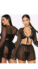 Load image into Gallery viewer, SOLID BLACK SEE-THROUGH MESH TOP AND SHORTS 2-PIECE SET
