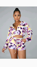 Load image into Gallery viewer, TIE DYE ZIPPER TOP AND SHORTS 2-PIECE SET
