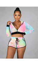 Load image into Gallery viewer, TIE-DYE HOODIE ZIPPER TOP AND SHORTS 2-PIECE SET
