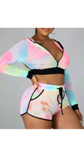 Load image into Gallery viewer, TIE-DYE HOODIE ZIPPER TOP AND SHORTS 2-PIECE SET
