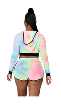 Load image into Gallery viewer, TIE-DYE HOODIE ZIPPER TOP AND SHORTS 2-PIECE SET
