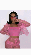 Load image into Gallery viewer, MESH SEE-THROUGH LAPEL TOP AND BOTTOM 2-PIECE SET
