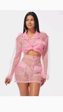 Load image into Gallery viewer, MESH SEE-THROUGH LAPEL TOP AND BOTTOM 2-PIECE SET

