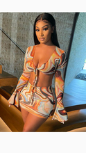 Load image into Gallery viewer, TIE-DYE PRINT FLARED SLEEVE TOP WITH SKIRT 2-PIECE SET

