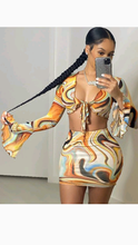 Load image into Gallery viewer, TIE-DYE PRINT FLARED SLEEVE TOP WITH SKIRT 2-PIECE SET

