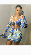 Load image into Gallery viewer, TIE-DYE PRINT FLARED SLEEVE TOP WITH SKIRT 2-PIECE SET
