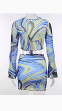 Load image into Gallery viewer, TIE-DYE PRINT FLARED SLEEVE TOP WITH SKIRT 2-PIECE SET
