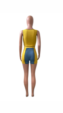 Load image into Gallery viewer, COLOR BLOCKING LACE-UP CROP TOP AND SHORTS 2-PIECE SET

