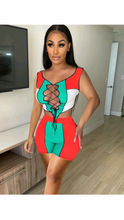 Load image into Gallery viewer, COLOR BLOCKING LACE-UP CROP TOP AND SHORTS 2-PIECE SET
