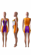 Load image into Gallery viewer, COLOR BLOCKING LACE-UP CROP TOP AND SHORTS 2-PIECE SET
