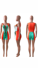 Load image into Gallery viewer, COLOR BLOCKING LACE-UP CROP TOP AND SHORTS 2-PIECE SET

