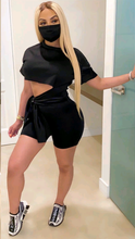 Load image into Gallery viewer, ROUND COLLAR IRREGULAR SLEEVE TOP AND SHORTS 2-PIECE SET(WITHOUT MASK)
