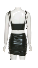 Load image into Gallery viewer, SOLID BLACK PU CAMISOLE AND CREASE SKIRT 2-PIECE SET
